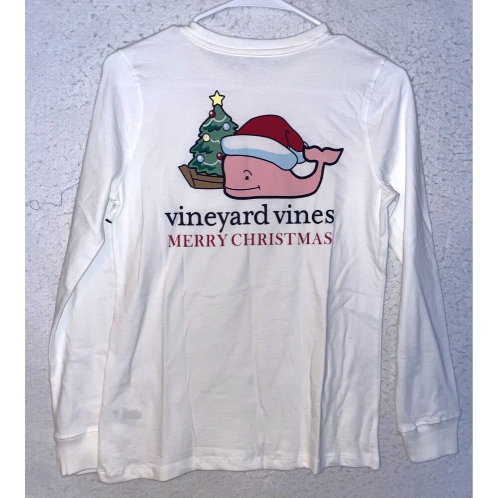 VINEYARD VINES Christmas T-Shirt Holiday Santa Whale WHITE Graphic Womens XXS